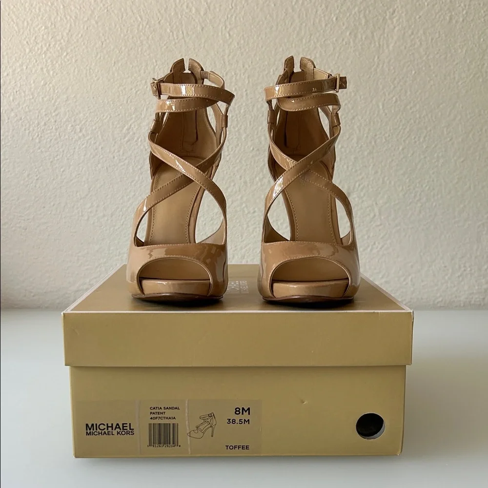 Michael Kors Catia Patent Leather Heeled Sandals - Picture 4 of 8